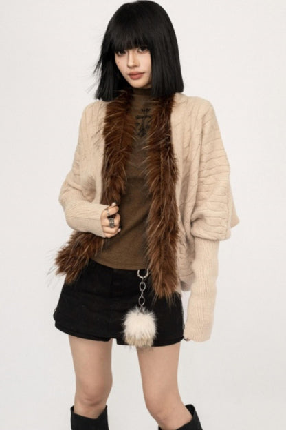 Fur Collar Knitted Cardigan