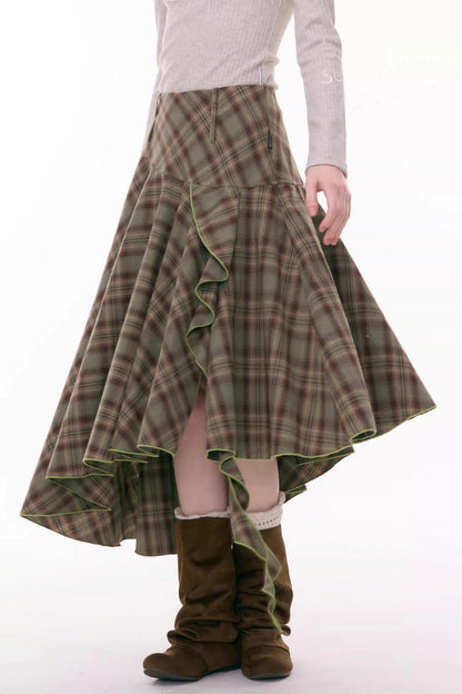 Autumn Plaid Asymmetrical Skirt