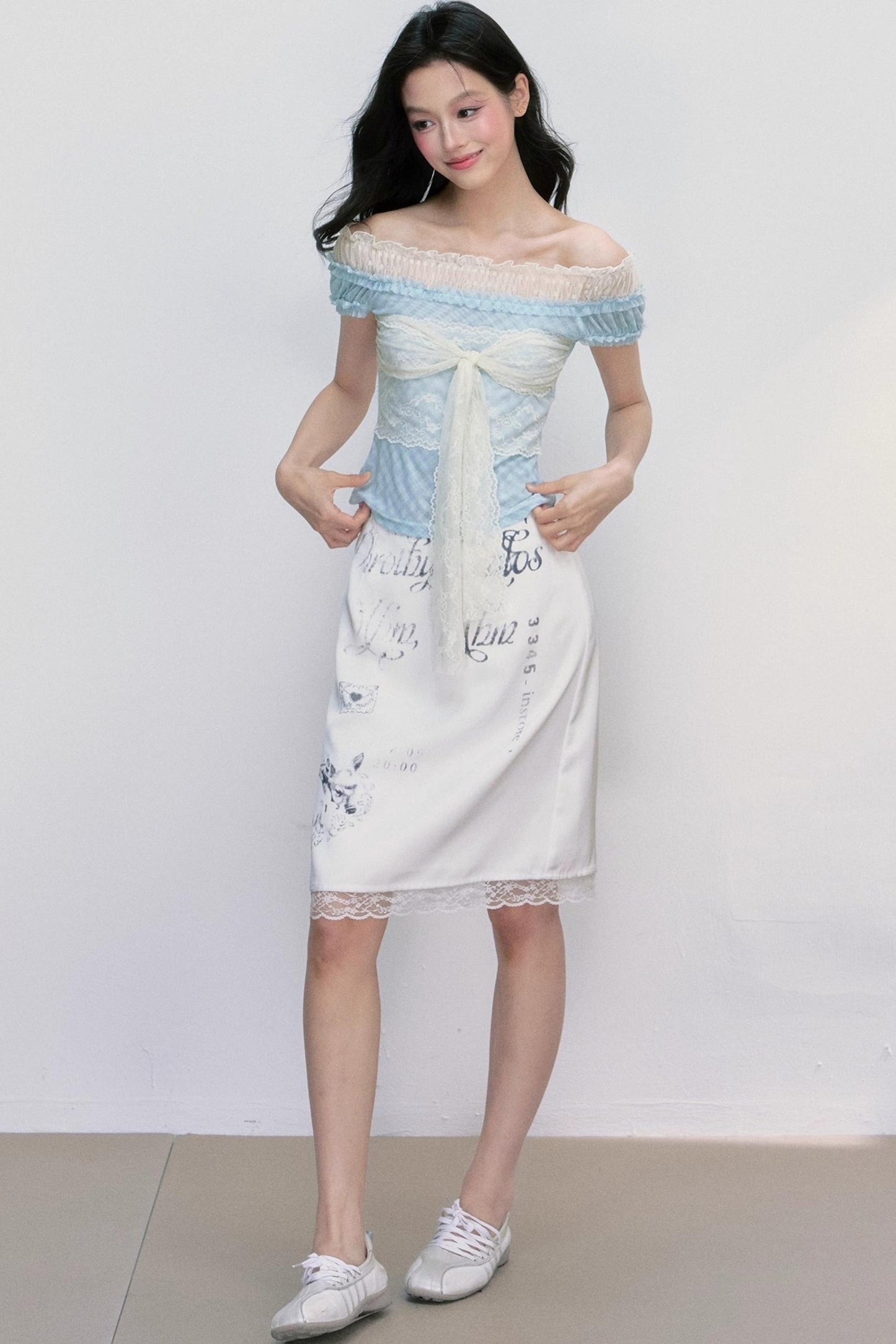 Strap Detail Off-Shoulder Lace Blouse