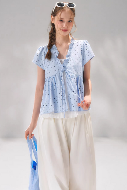 Ruffled Polka Dot Babydoll Top