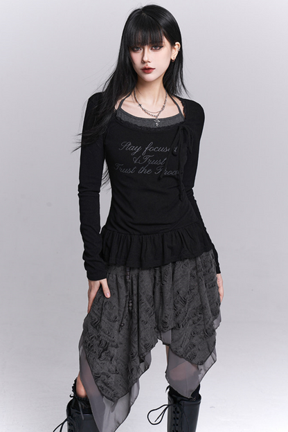 Black Halter Neck Two-Piece Top