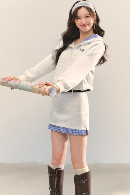 Plaid Patchwork Hoodie Sweatshirt Dress