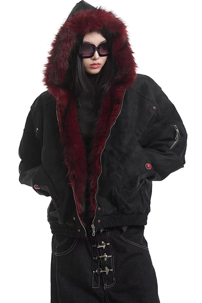 Retro Fur Collar Hooded Cotton Jacket