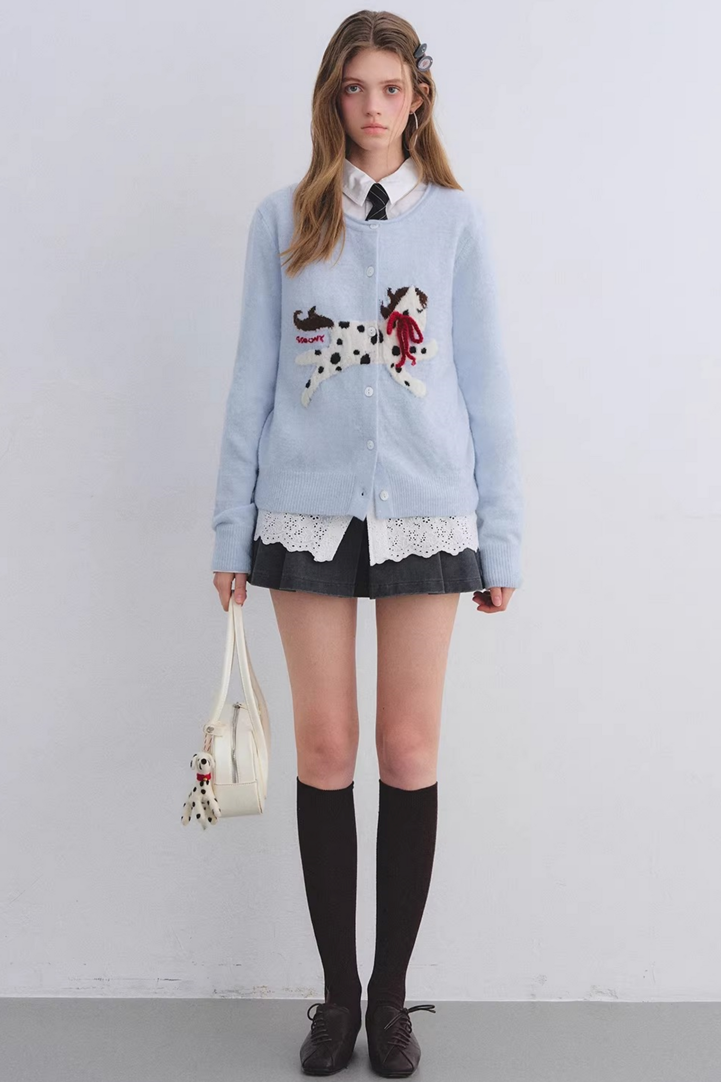 Jacquard Bow Wool Cardigan