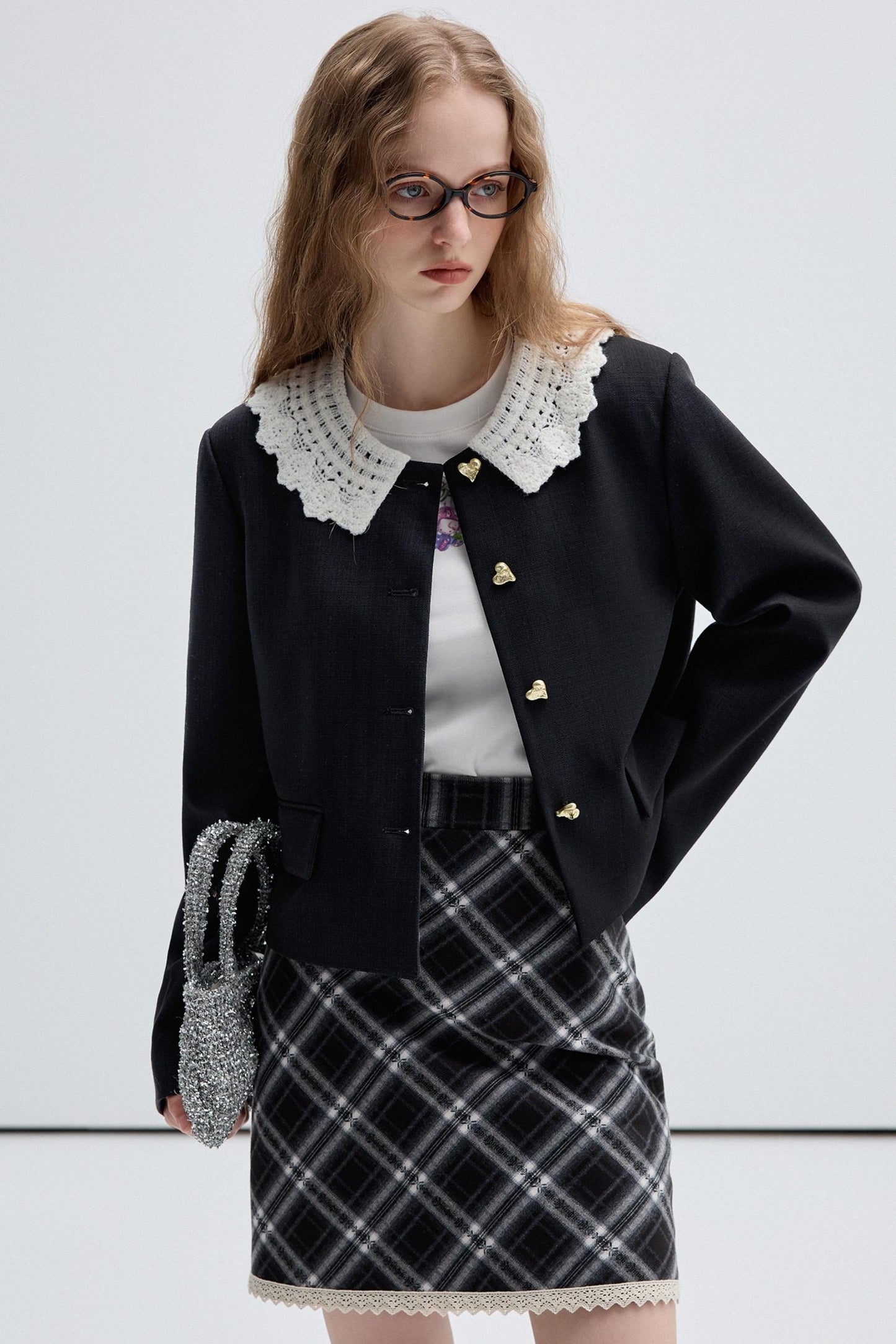 French Lace Collar Short Jacket Set-UP