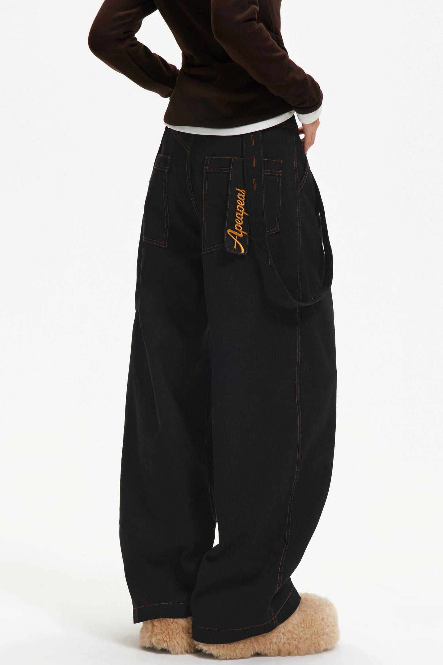 Retro Contrast Suspender Pants