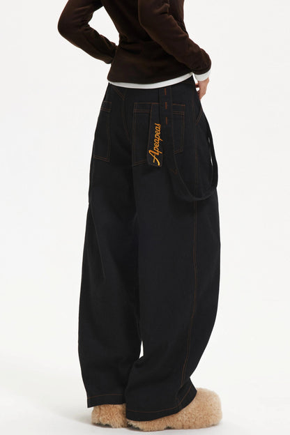 Retro Contrast Suspender Pants