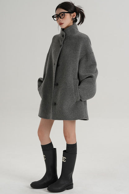 Stand-Up Collar Loose Sleeve Wool Jacket