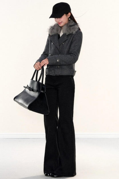 Plaid Woolen Lapel Coat