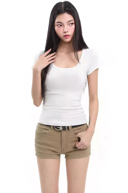 Black Slim-Fit U-Neck Top