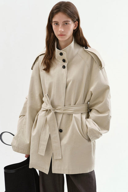 Washed Cotton Short Trench Coat