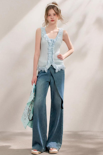 Bow-Detail Wide-Leg Jeans