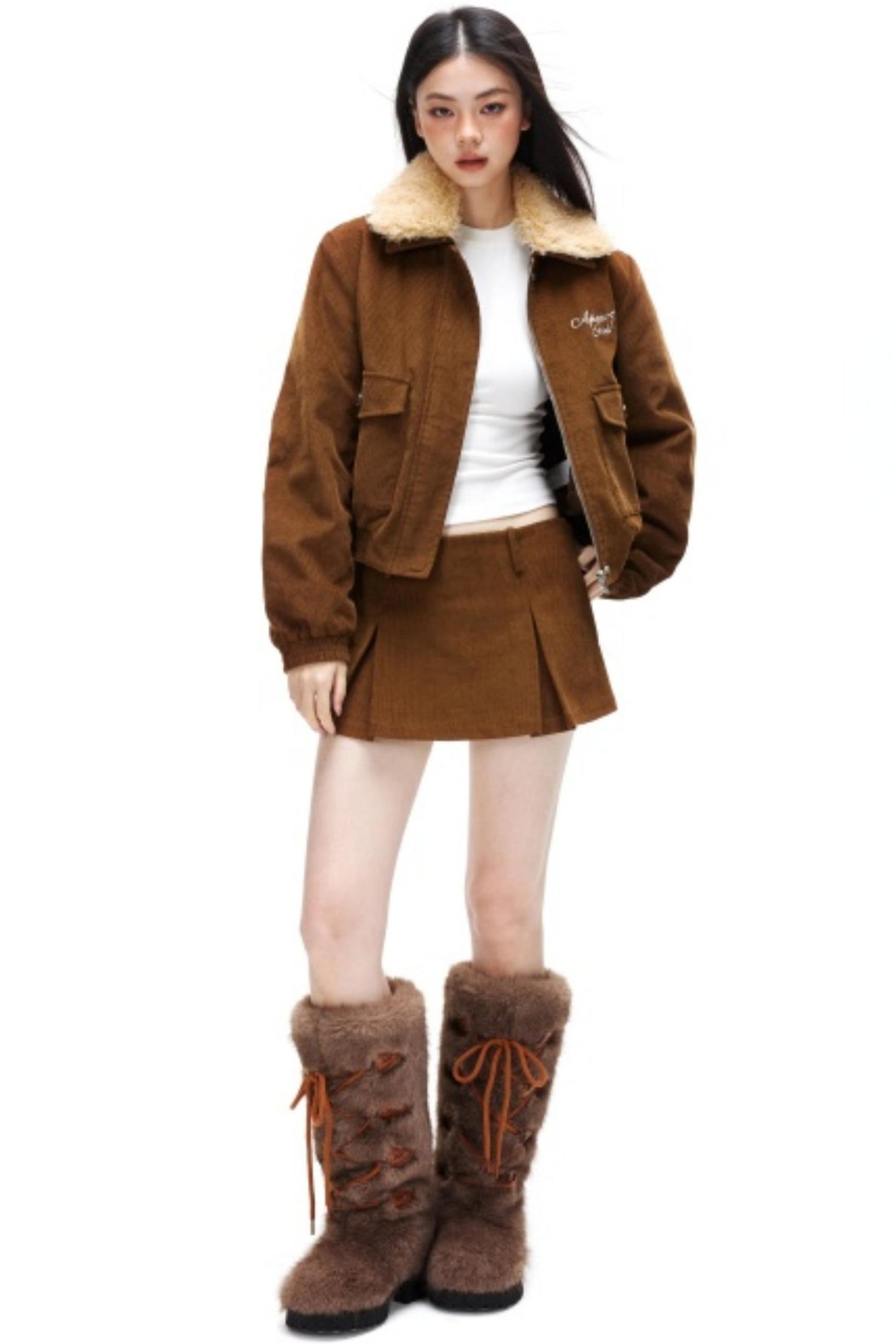 Retro Corduroy Jacket Skirt Set