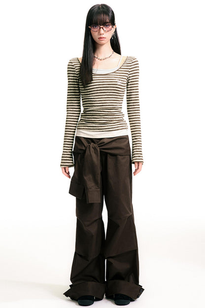 Colorblock Striped U-Neck Top