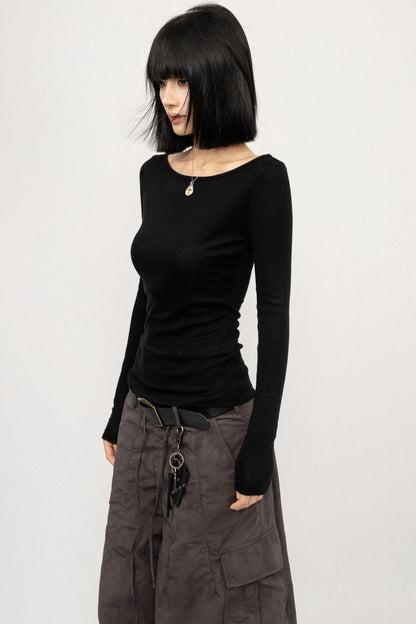 Black Straight Shoulder Top