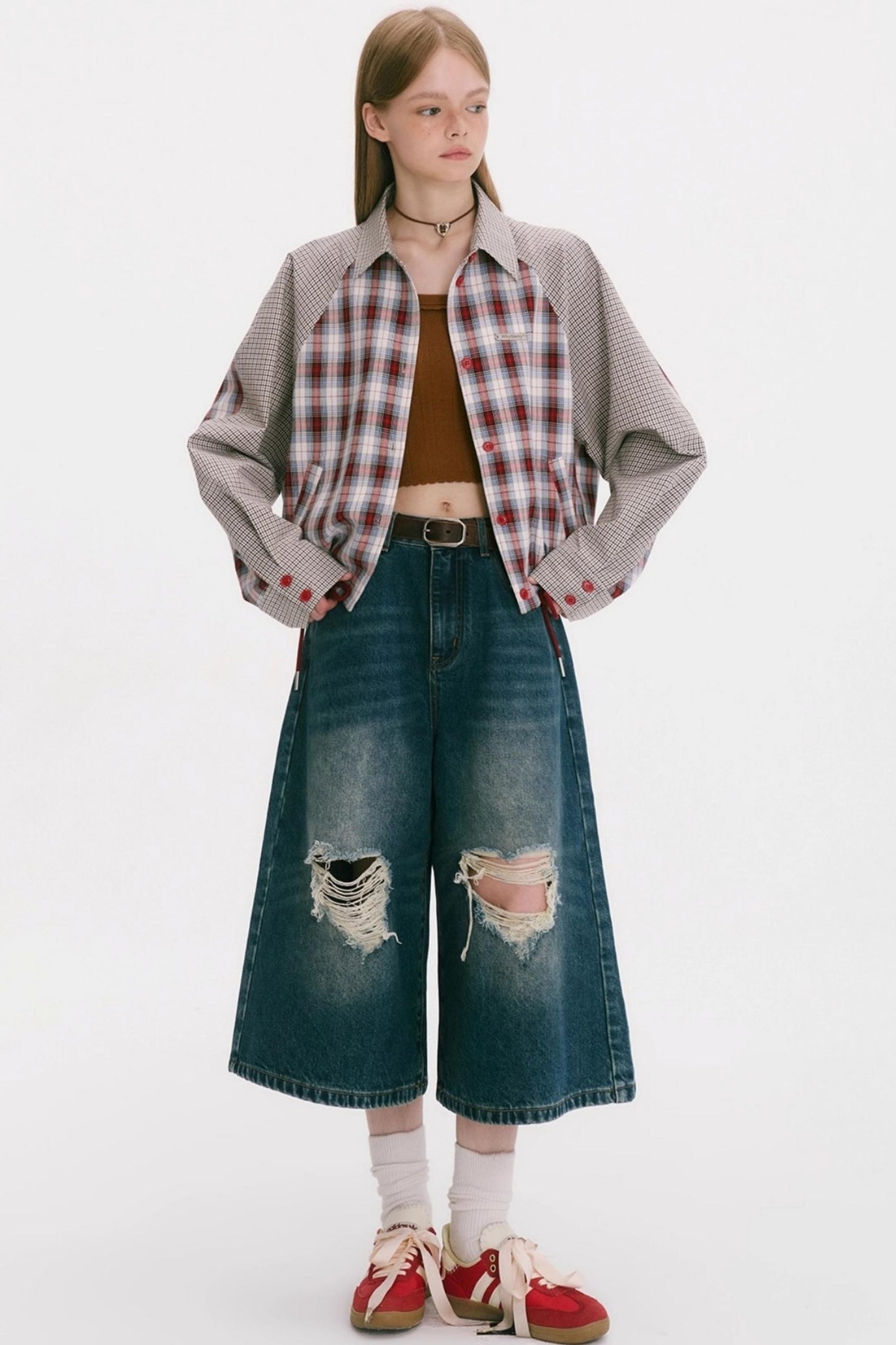 Patchwork Plaid Shirt Jacket