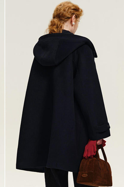 Winter Long Tweed Hooded Coat