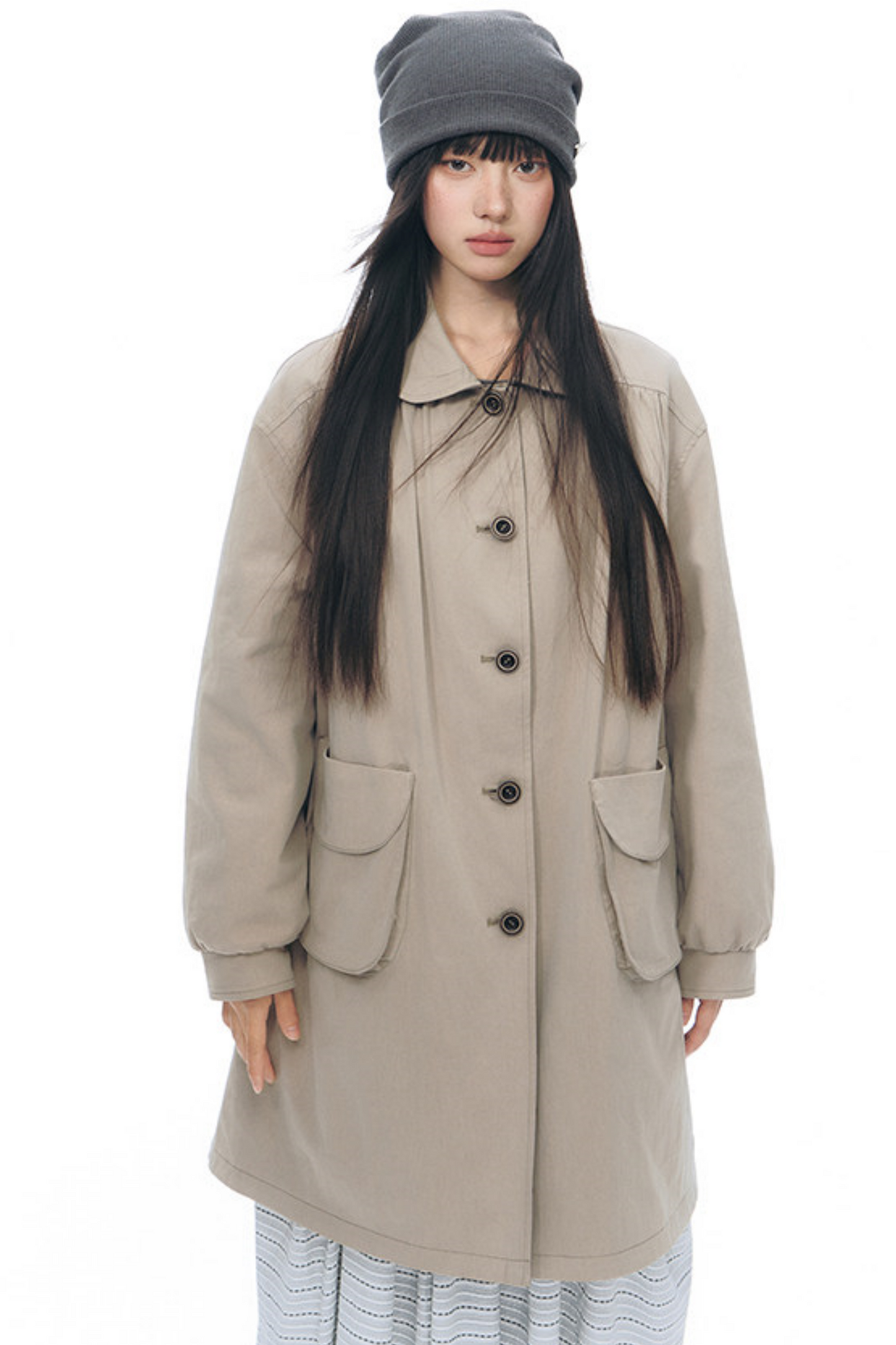 Double-Sided Doll Collar Trench Coat