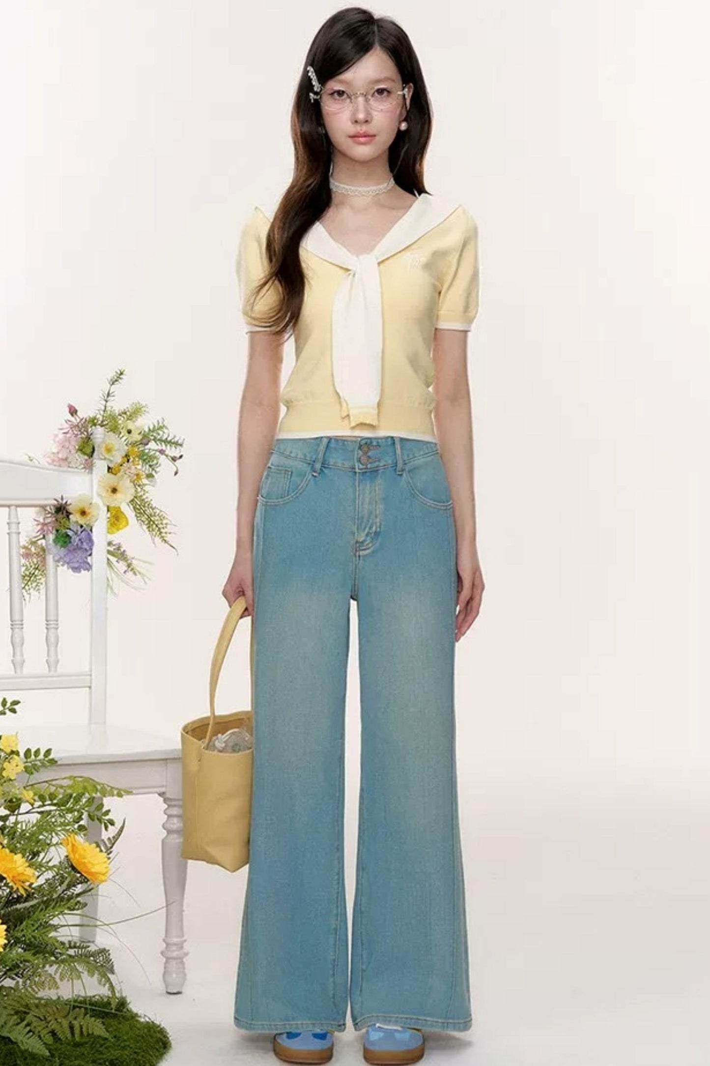 Sweet Sailor Collar Knit Top Set-Up