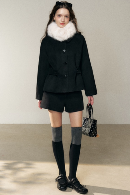 Black Doll Collar Wool Coat