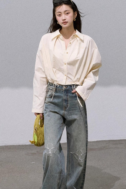 Vintage Burnt Flower Wide-Leg Jeans