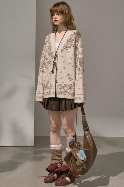 Cashew Flower V-Neck Premium Knit Cardigan