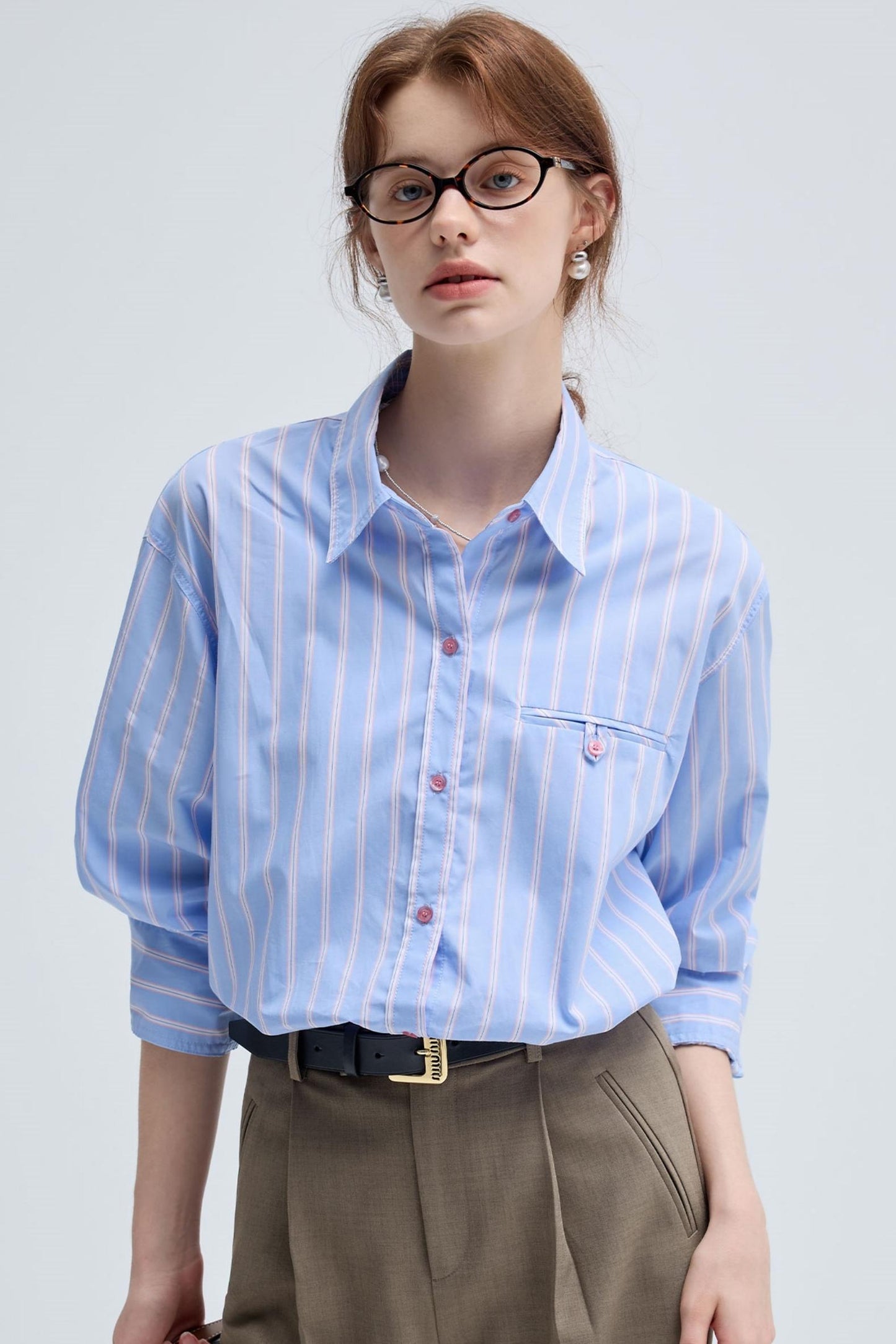 VEGA CHANG French Striped Shirt Women's Fall 2024 New Loose and Thin Blue Casual Top