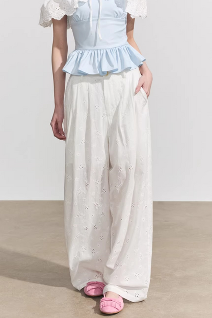 Pantaloni in cotone floreale bianco