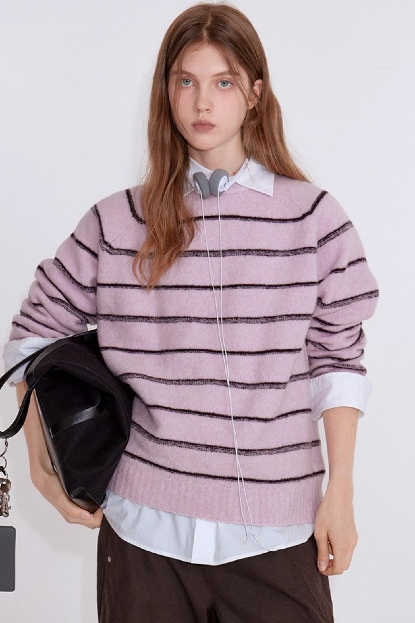 Wool Blend Striped Knit Pullover Sweater