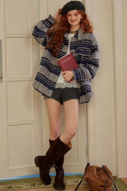 Asgony Plaid Woolen Jacket