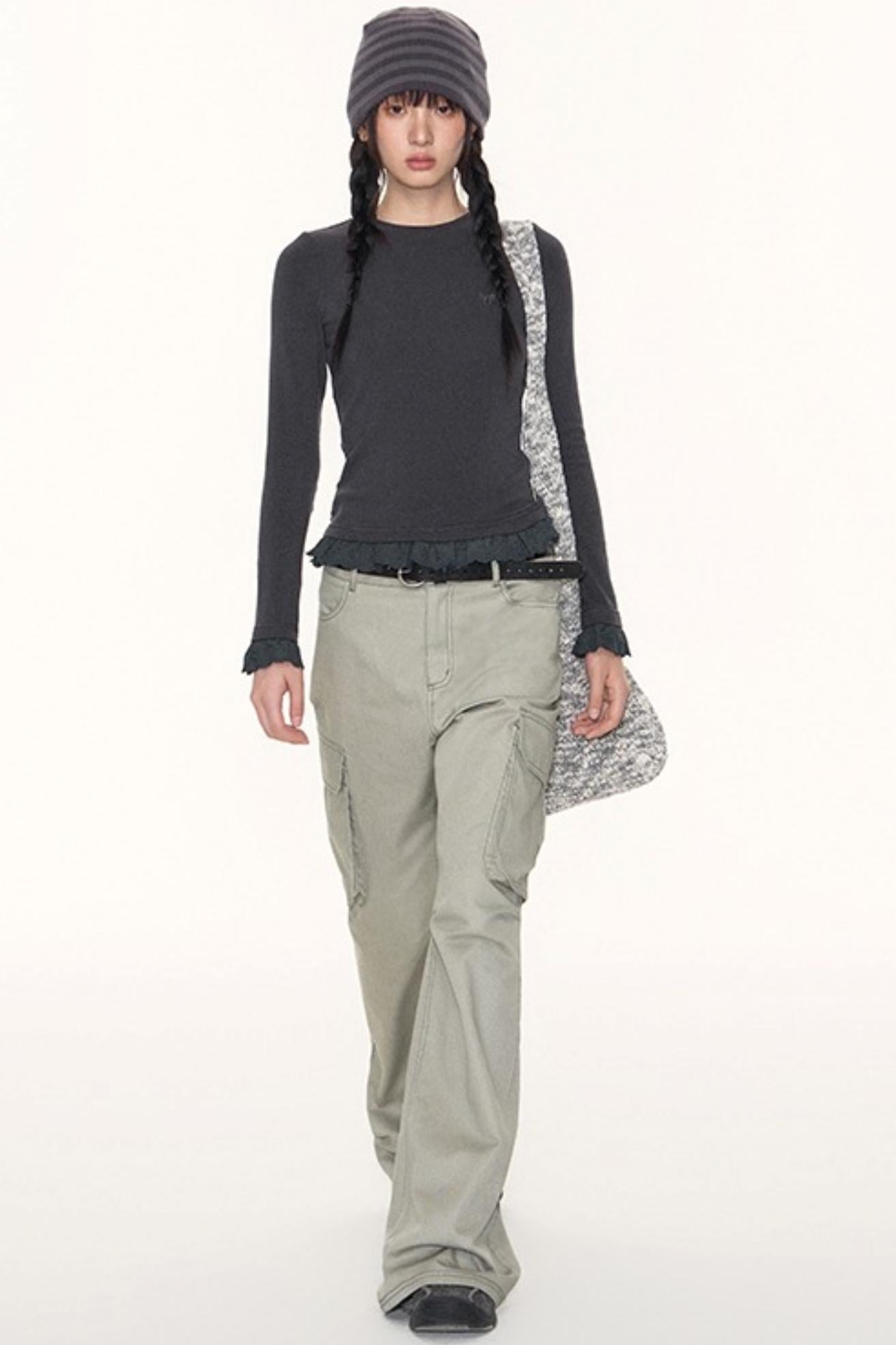 Lace Embroidery Slim Top