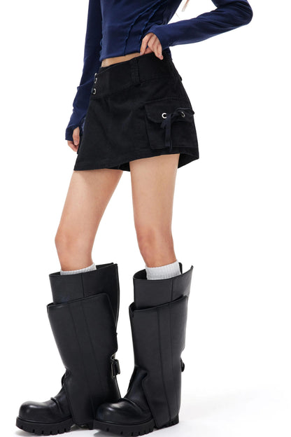 Retro Lace-Up A-Line Skirt