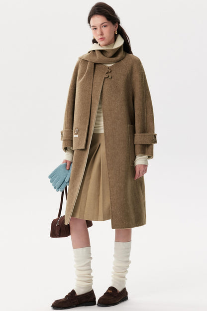 Brown Wool Scarf Collar Outwear