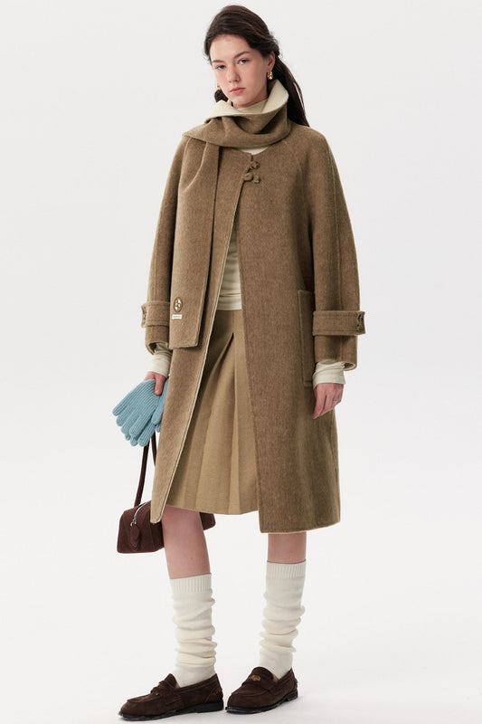 Brown Wool Scarf Collar Outwear