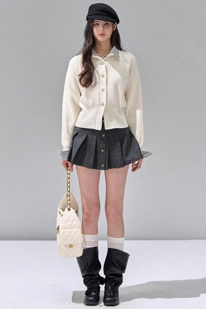 Fake Two Polo Lapel Sweater Skirt Set-Up