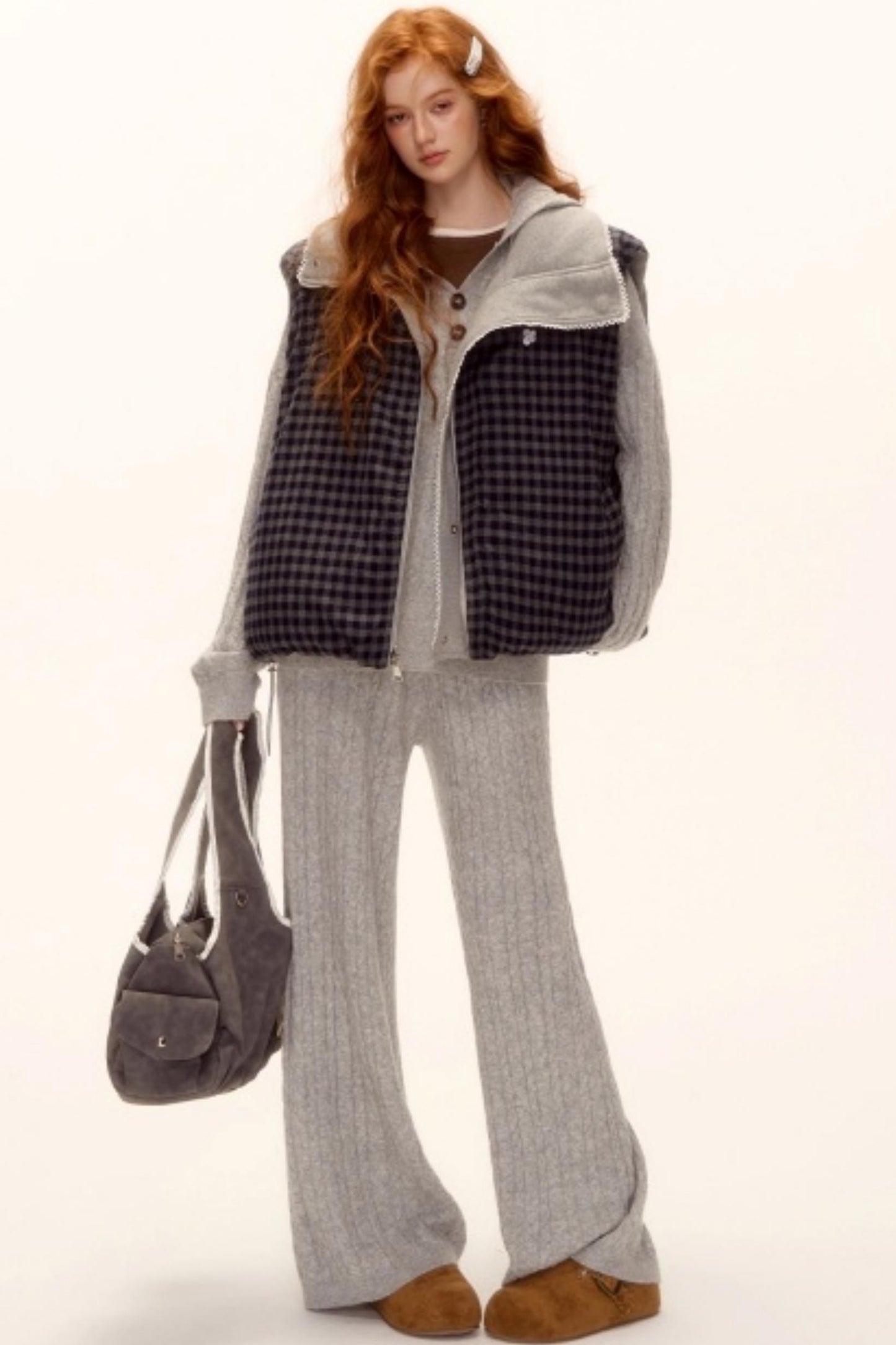 Reversible Plaid Lace Vest