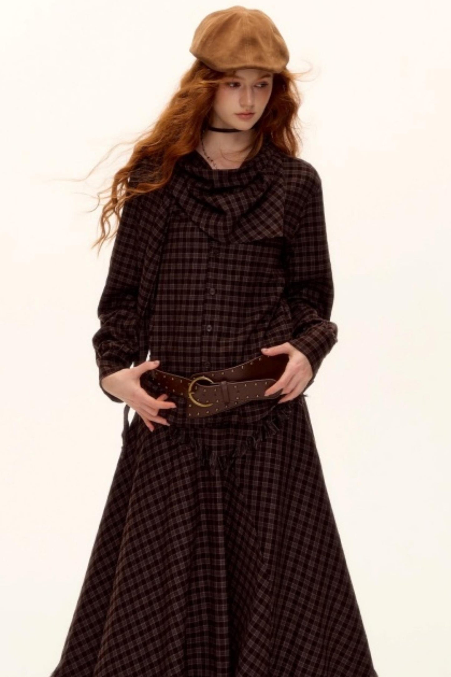 Retro Beaded Plaid Shirt Set-Up