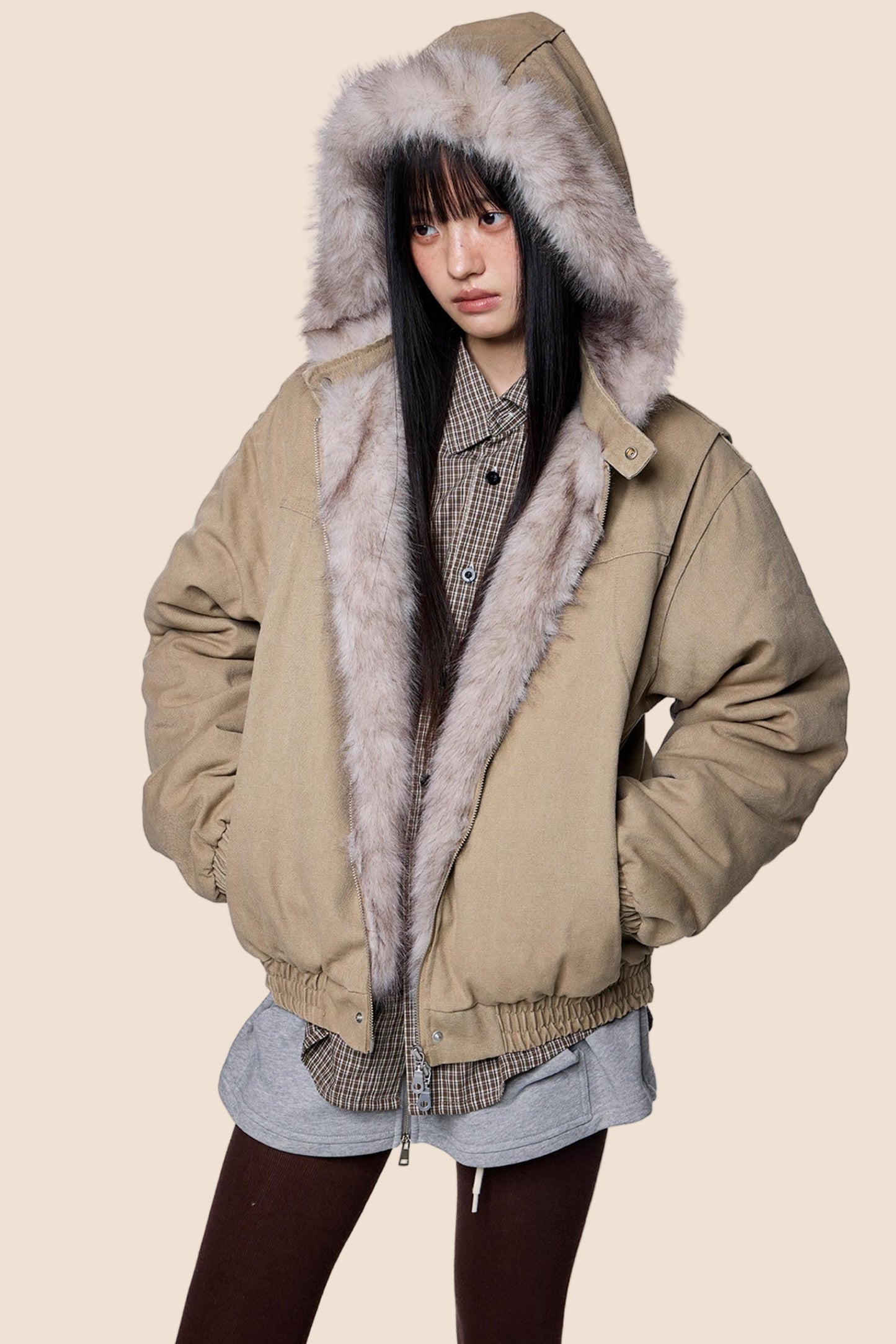 Carved Fluffy Collar Jacket