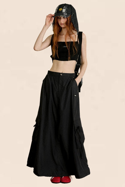 American Retro Black Cargo Skirt