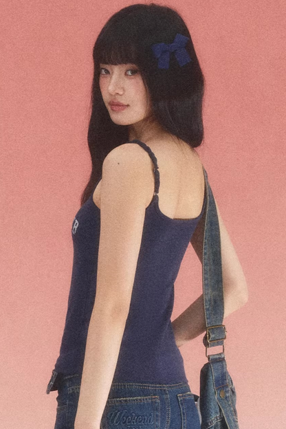 Letter Print Twisted Strap Top