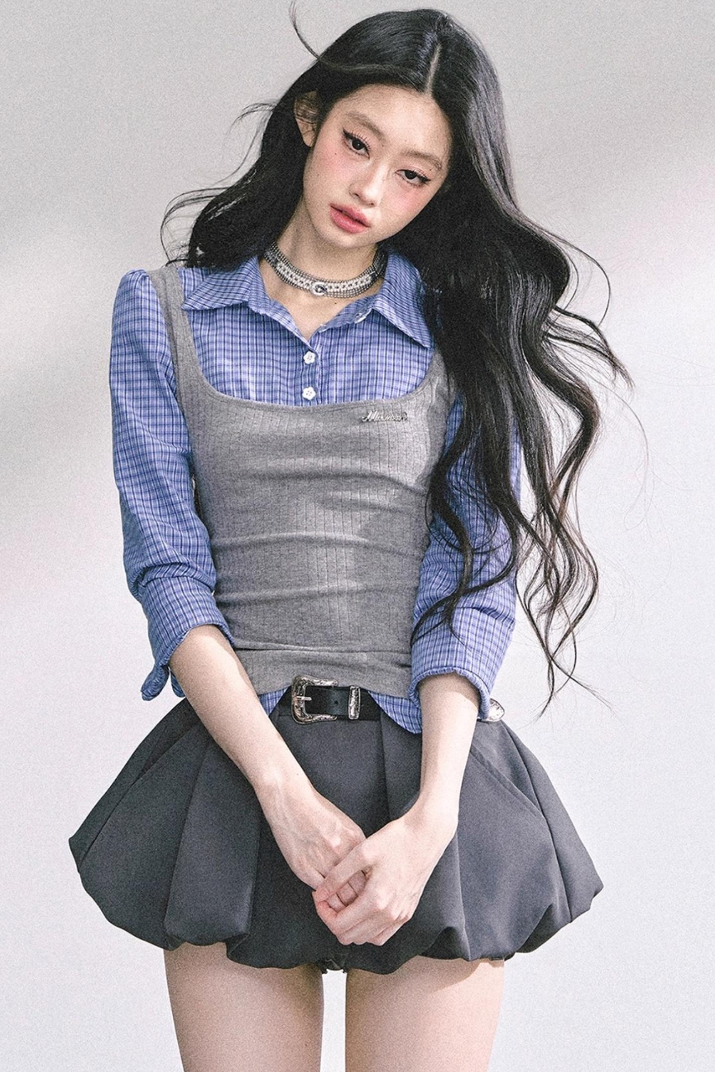 Blue Gray Plaid Shirt