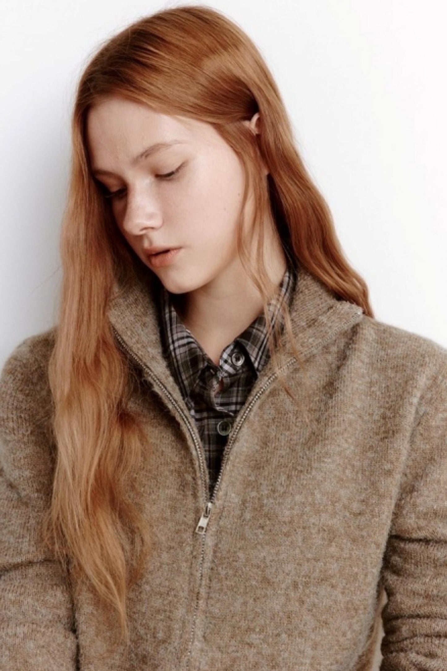 Variegated Zipper Wool Knit Cardigan