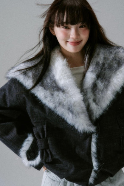 Navy Collar Plush Jacket