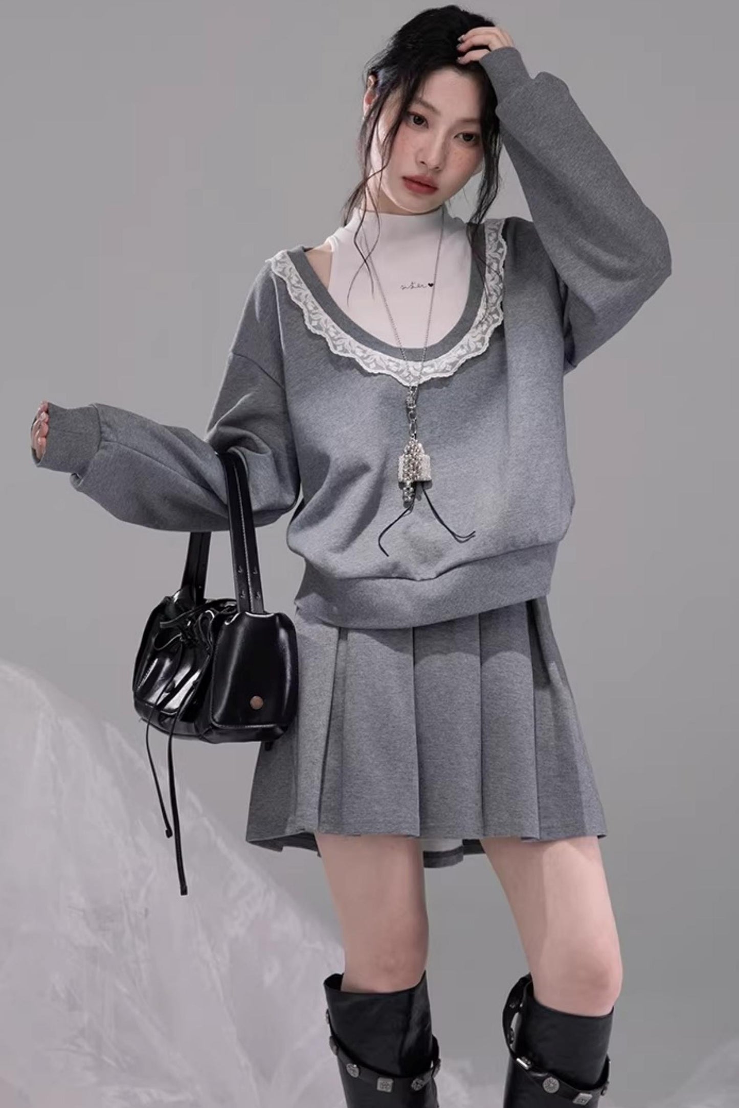 Chenwu Gray Pleated Three-Piece Set