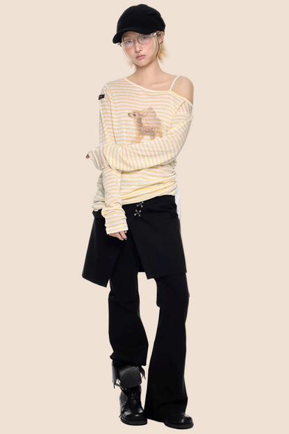 Off-Shoulder Deer Print Blouse