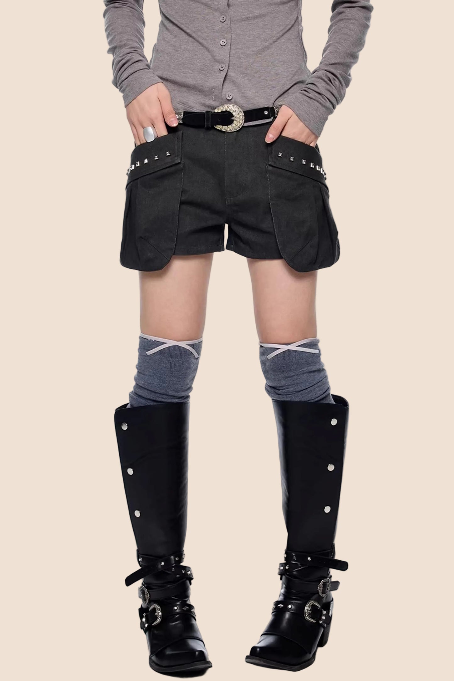 Rivet Pleated A-Line Shorts
