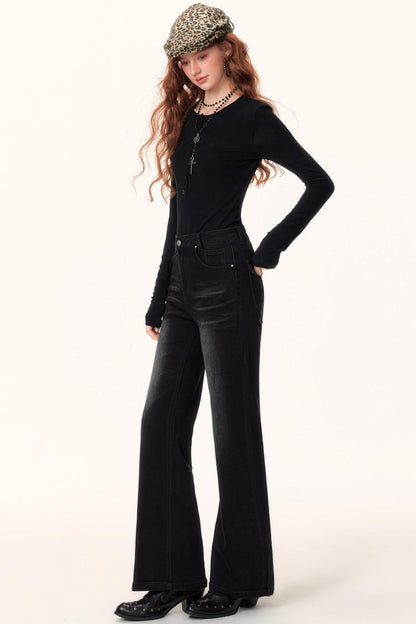 Washed Texture Flared Pants