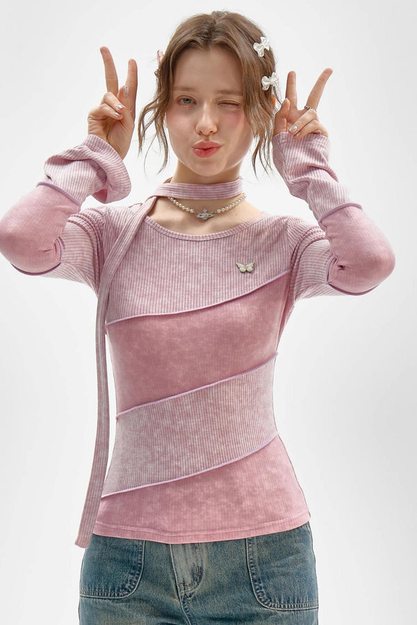 슬림 롱 슬리브 니트 티셔츠 