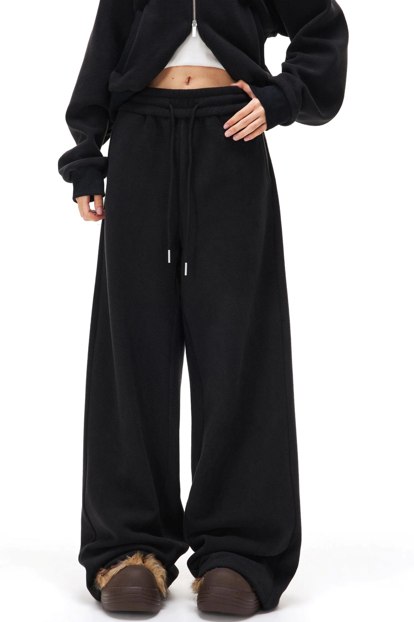 Fleece Zipper Jacket and Pants Suit Set-Up
