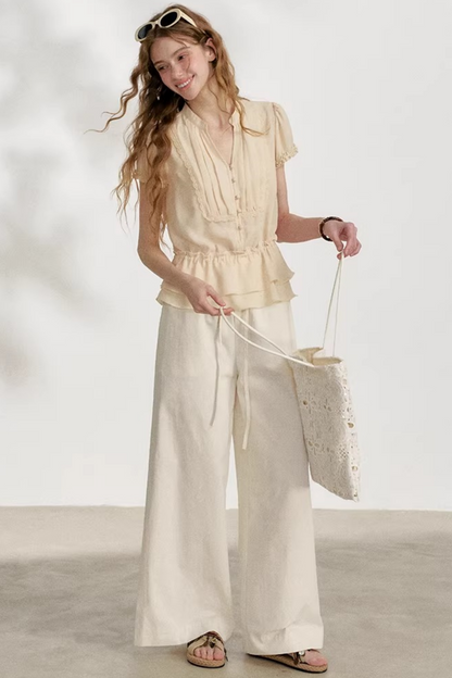 Lace Trim Chiffon Blouse